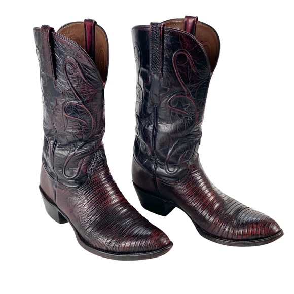 Lucchese Other - Lucchese Cowboy Boots Genuine Lizard Goat Leather 8.5 Black Cherry L692024 Vtg